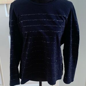 Elliott Lauren Navy Sparkle Stripe Tee- Size L